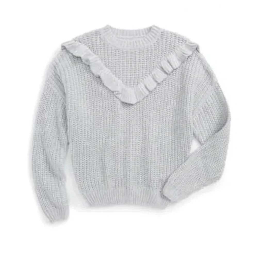 Blanknyc Gray Ruffle Knit Pullover Sweater